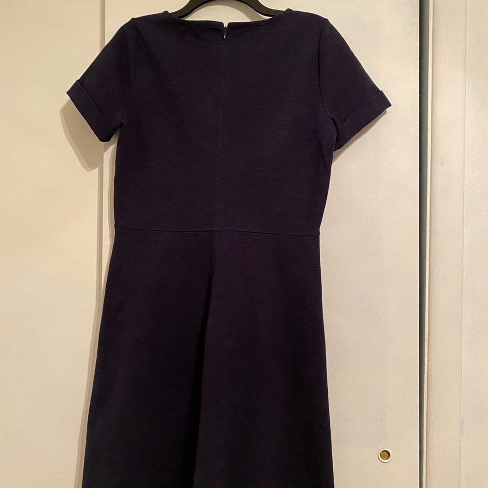 J. Crew Navy Blue Shift Dress Short Sleeve with Cuff and Knee Length, Size 10